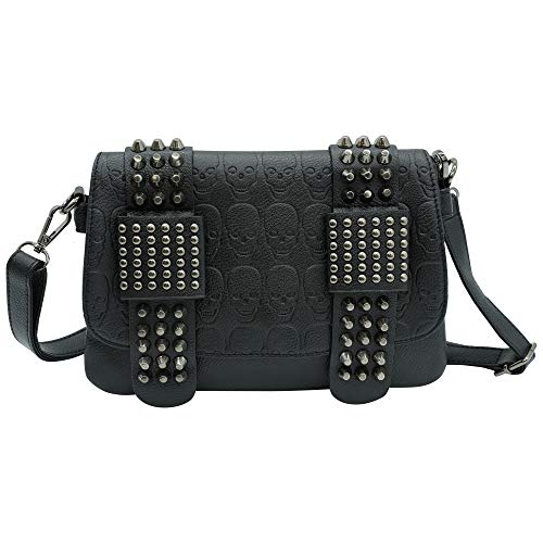 Ro Rox Damen Schädel Umhängetasche Punk Gothic Nieten PU Handtasche (Danica - Besetzter Schädel Tasche) von Ro Rox