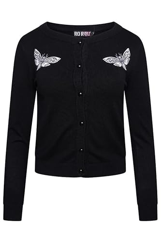 Ro Rox Death Moth Cardigan Gothic Omen Stickerei gestrickt Langarm, Schwarz, 3XL von Ro Rox