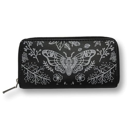 Ro Rox Deathmoth Wallet – Gothic Moth & Floral Black Zip Wallet für Damen und Herren von Ro Rox