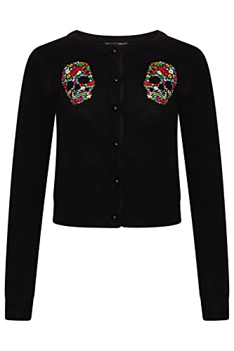 Ro Rox Dee Dee Strickjacke Gotisch Blumen Schädel Stickerei Strick Langarm - Schwarz - 4XL von Ro Rox