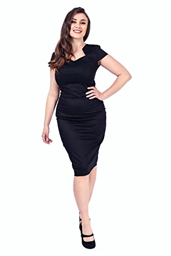 Ro Rox Dolly Formelle Arbeit Sexy Midi Bodycon Kurzarm Vintage Wackel Bleistiftkleid, Schwarz, M von Ro Rox