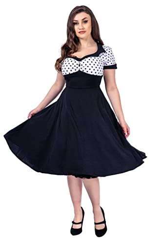 Ro Rox Donna Kleid Polka Dot 1950er Kontrast Swing Retro Rockabilly Niedlich Elegant, Schwarz & Weiß, L von Ro Rox