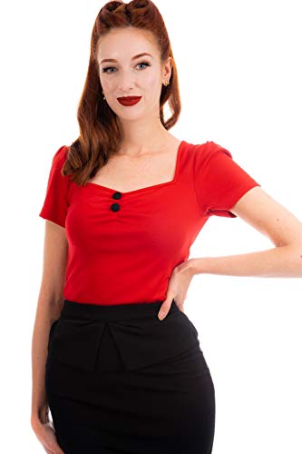 Ro Rox Doris Pin Up 50er Jahre Vintage Retro Rockabilly Pinup Top Bluse - Rot (3XL) von Ro Rox