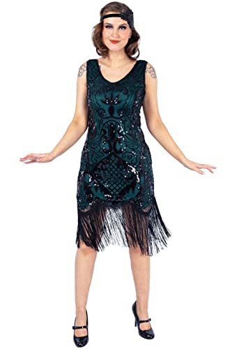 Ro Rox Elizabeth 20er Jahre Kostüm Damen Retro Great Gatsby Flapperkleid Charleston 1920er Faschingskostüme, Grün, L von Ro Rox