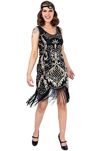 Ro Rox Elizabeth 20er Jahre Kostüm Damen Retro Great Gatsby Flapperkleid Charleston 1920er Faschingskostüme, Schwarz, S von Ro Rox