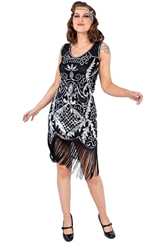 Ro Rox Elizabeth 20er Jahre Kostüm Damen Retro Great Gatsby Flapperkleid Charleston 1920er Faschingskostüme, Schwarz, XL von Ro Rox