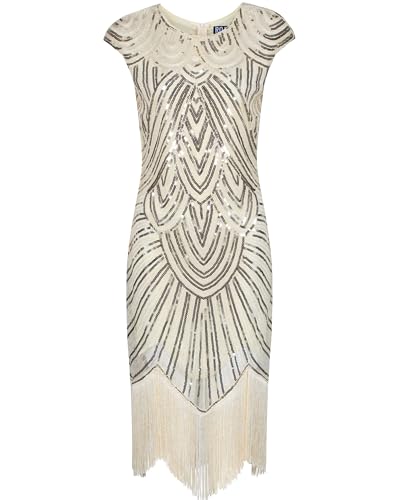 Ro Rox Evelyn Abendkleid Kleid Flapper Ballkleider Cocktailkleid 1920's Art Deco Great Gatsby Party Vintage Retro, Champagner, L von Ro Rox