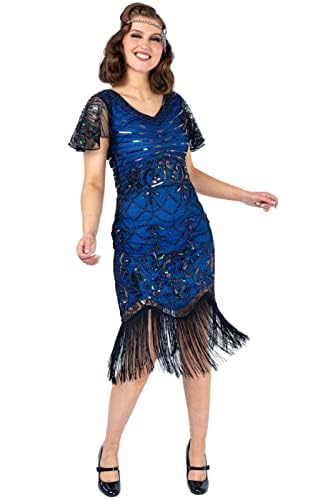 Ro Rox 1920er Abendklied Cocktailkleid Ballkleider Kleid Flapper Damen Gabrielle Great Gatsby Party Vintage Retro, Blau, S von Ro Rox