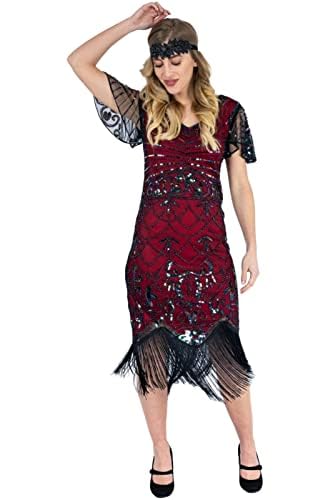 Ro Rox 1920er Abendklied Cocktailkleid Ballkleider Kleid Flapper Damen Gabrielle Great Gatsby Party Vintage Retro, Rot, S von Ro Rox