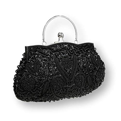 Ro Rox Gabrielle Vintage Retro Perlen Paillette Abendklappe 1920er 1950er Jahre Party Handtasche - Schwarz von Ro Rox