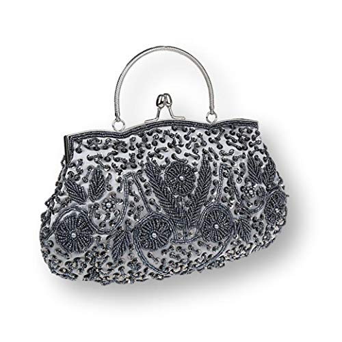 Ro Rox Gabrielle Vintage Retro Perlen Paillette Abendklappe 1920er 1950er Jahre Party Handtasche - Silber von Ro Rox