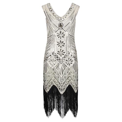 Ro Rox 1920er Abendklied Cocktailkleid Ballkleider Kleid Flapper Damen Georgia Great Gatsby Party Vintage Retro, Champagner, S von Ro Rox