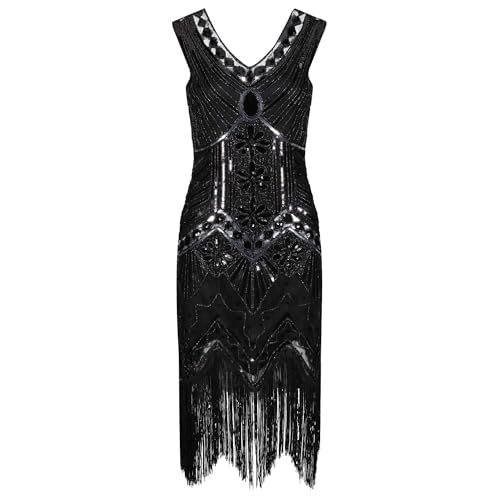 Ro Rox 1920er Abendklied Cocktailkleid Ballkleider Kleid Flapper Damen Georgia Great Gatsby Party Vintage Retro, Schwarz, S von Ro Rox