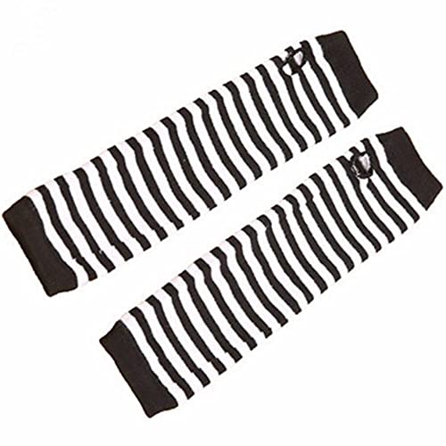 Ro Rox Gotisch Gestreifte Armstulpen Fingerlose Daumenloch-Ellenbogenhandschuhe Gestrickte Punk, Weiß, Einheitsgröße von Ro Rox