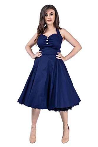 Ro Rox Halterkleid Molly Elegantes Midi Retro 1950er Jahre Swing Pin up Vintage Korsett, Blau, M von Ro Rox