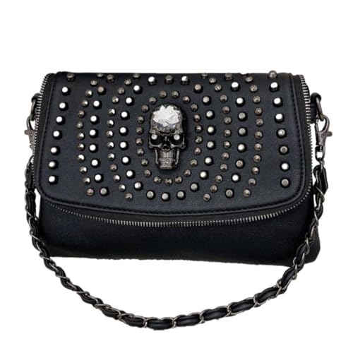 Ro Rox Handtasche Totenkopf Nieten Kunstleder Gotisch Kette Kleine Umhängetasche von Ro Rox