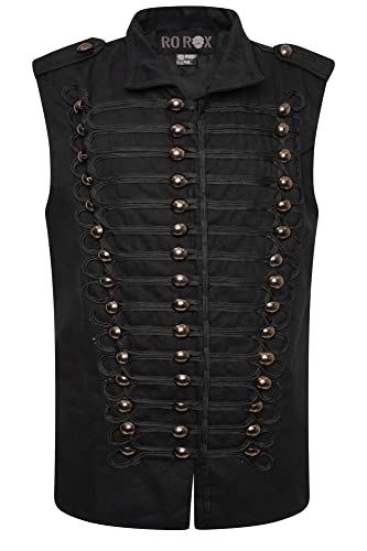 Ro Rox Herren Goth Baumwolle Ärmellose Jacke Uniform Militärparade - Schwarz (4XL) von Ro Rox