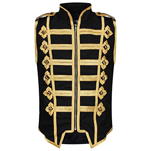 Ro Rox Herren Marschkapellen Weste Schlagzeuger Ärmellos Parade Jacke, Schwarz & Gold, 4XL von Ro Rox