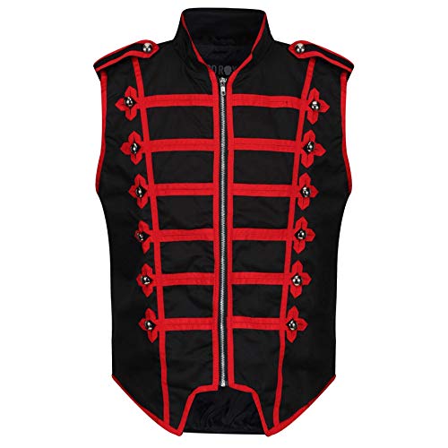 Ro Rox Herren Marschkapellen Weste Schlagzeuger Ärmellos Parade Jacke, Schwarz & Rot, 3XL von Ro Rox