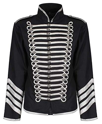 Ro Rox Herren Offizier Militair Drummer Parade Jacke Punk Goth - Schwarz & Silber (3XL) von Ro Rox