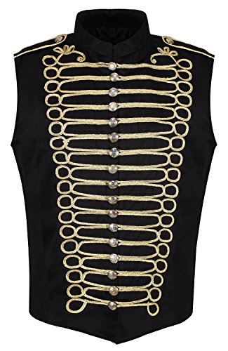 Ro Rox Herren Punk Militär Schlagzeuger Ärmellos Parade Jacke - Schwarz Gold (XS) von Ro Rox