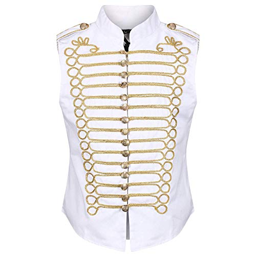 Ro Rox Herren Punk Militär Schlagzeuger Ärmellos Parade Jacke - Weiß & Gold (M) von Ro Rox