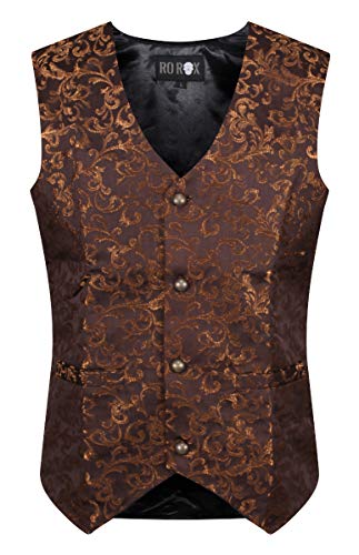 Ro Rox Herren Steampunk Gothic Formelle Brokat Weste - Braun (Small) von Ro Rox