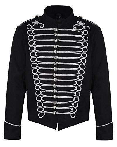 Ro Rox Herren Steampunk Napoleon Offizier Parade Jacke - Schwarzes Silber (Herren XS) von Ro Rox