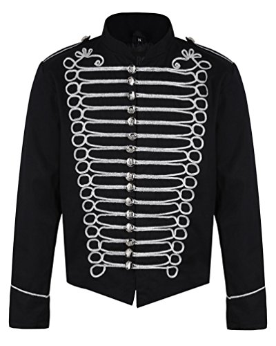Ro Rox Herren Steampunk Napoleon Offizier Parade Jacke - Schwarzes Silber (Herren XS) von Ro Rox
