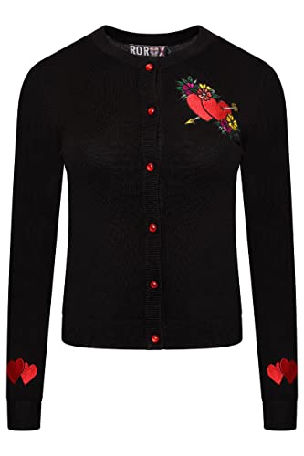 Ro Rox Herz Cardigan Leana Rockabilly Stickerei Gestrickt Langarm, Schwarz, 4XL von Ro Rox