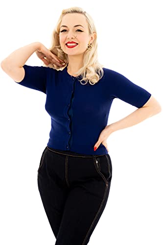 Ro Rox Imogen 50er Jahre Rockabilly Vintage Style Gestrickte Kurzarm-Strickjacke - Navy blau (4XL) von Ro Rox