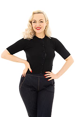 Ro Rox Imogen 50er Jahre Rockabilly Vintage Style Gestrickte Kurzarm-Strickjacke - Schwarz (3XL) von Ro Rox