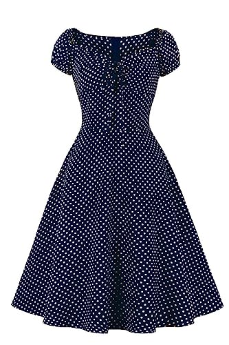 Ro Rox Jackie Gypsy Swing Kleid Polka Dots Vintage 1950er Jahre Puffärmel Retro, Blau, XXL von Ro Rox