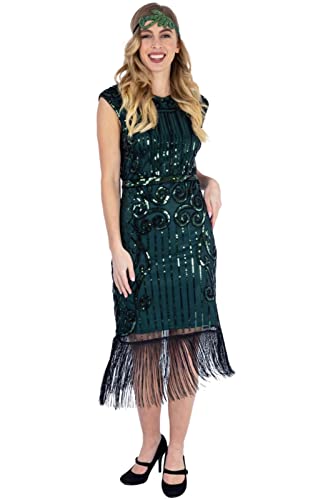 Ro Rox 1920er Abendkleid Kleid Flapper Ballkleider Cocktailkleid Damen Josephine Great Gatsby Party Vintage Retro, Grün, M von Ro Rox