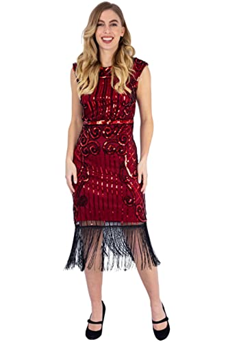 Ro Rox 1920er Abendkleid Kleid Flapper Ballkleider Cocktailkleid Damen Josephine Great Gatsby Party Vintage Retro, Rot, L von Ro Rox