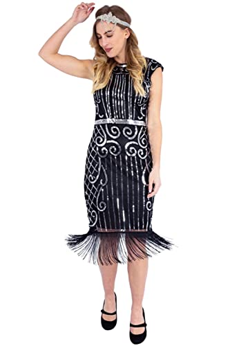 Ro Rox 1920er Abendkleid Kleid Flapper Ballkleider Cocktailkleid Damen Josephine Great Gatsby Party Vintage Retro, Schwarz & Silber, L von Ro Rox