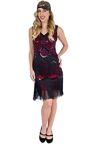 Ro Rox 1920er Abendkleid Kleid Flapper Lang Sommerkleid Vintage Louise Cocktailkleid Damen Great Gatsby Retro, Rot, 2XL von Ro Rox