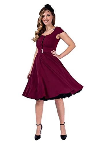 Ro Rox Lucy Retro 40er 50er 60er Vintage Flare Button-Down-Swing-Kleid, Burgund, XL von Ro Rox