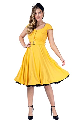 Ro Rox Lucy Retro 40er 50er 60er Vintage Flare Button-Down-Swing-Kleid, Gelb, M von Ro Rox