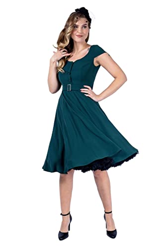 Ro Rox Lucy Retro 40er 50er 60er Vintage Flare Button-Down-Swing-Kleid, Grün, M von Ro Rox