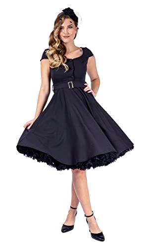 Ro Rox Lucy Retro 40er 50er 60er Vintage Flare Button-Down-Swing-Kleid, Schwarz, L von Ro Rox