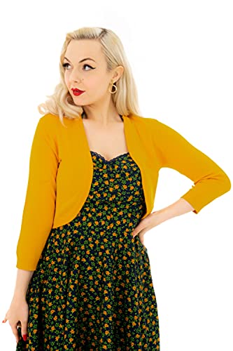 Ro Rox Maisie Rockabilly Vintage-Stil der 1950er Jahre Gestrickt 3/4 Ärmel Strickjacke Bolero - Senf (XXL) von Ro Rox