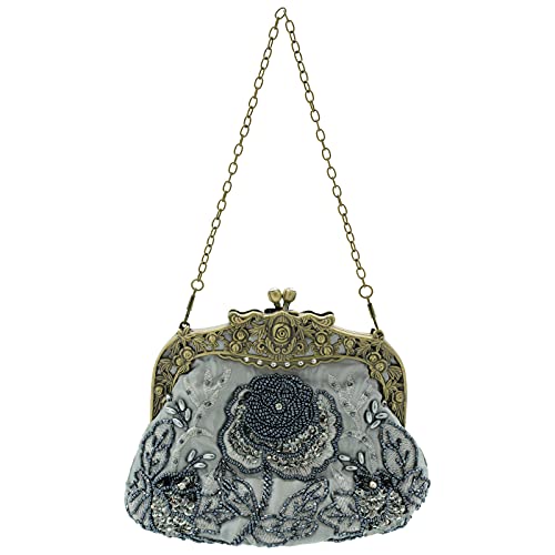 Ro Rox Margeret Retro Stickerei Abend Abschlussball Party Handtasche - Grau von Ro Rox