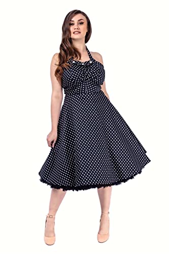 Ro Rox Minnie Halfter Kleid Polka Dot Swing Pin-up Vintage 50er Jahre süßes Midi, Schwarz, XL von Ro Rox