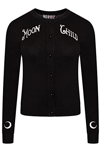 Ro Rox Moonchild Cardigan Wicca Rockabilly Stickerei gestrickt Langarm, Schwarz, 3XL von Ro Rox