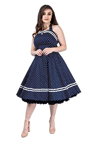 Ro Rox Neckholder Kleid Lainey Swing Pin up Vintage Hepburn Polka Dot 50er Sommer, Blau, M von Ro Rox