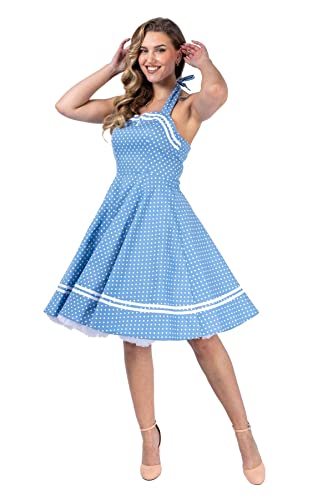 Ro Rox Neckholder Kleid Lainey Swing Pin up Vintage Hepburn Polka Dot 50er Sommer, Blau, XXL von Ro Rox