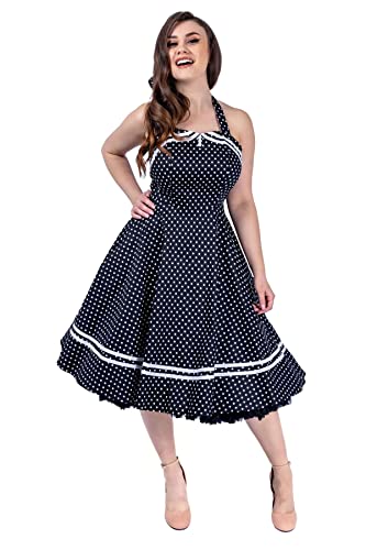 Ro Rox Neckholder Kleid Lainey Swing Pin up Vintage Hepburn Polka Dot 50er Sommer, Schwarz, XL von Ro Rox