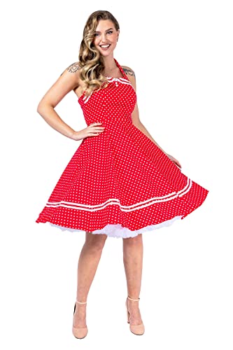 Ro Rox Neckholder Kleid Lainey Swing Pin up Vintage Hepburn Polka Dot 50er Sommer, rot, S von Ro Rox