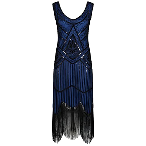 Ro Rox Norma Abendkleid Kleid Flapper Ballkleider Cocktailkleid 1920's Art Deco Great Gatsby Party Vintage Retro, Blau, L von Ro Rox